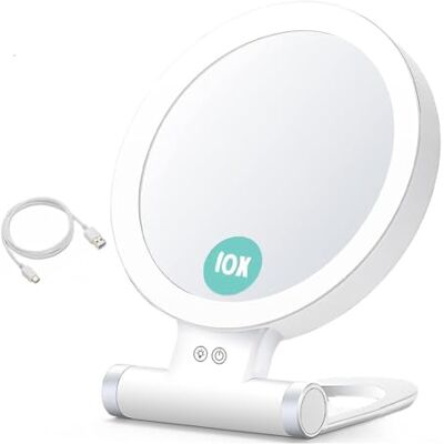 Quystetes 10X Magnifying Makeup Mirror with Lights and Magnification,3 Colors Desktop LED Mirror and Vanity Mirror for Travel Quystetes 10X Magnifying Makeup Mirror with Lights and Magnification,3 Colors Desktop LED Mirror and Vanity Mirror for Travel