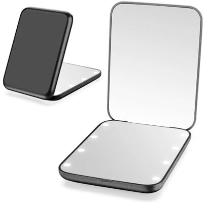 Giazee Lighted Travel Makeup Mirror – 1X/2X Magnifying Compact Mirror with LED, Portable Pocket-Sized Beauty Mirror for Handbag & Purse Giazee Lighted Travel Makeup Mirror – 1X/2X Magnifying Compact Mirror with LED, Portable Pocket-Sized Beauty Mirror for Handbag & Purse
