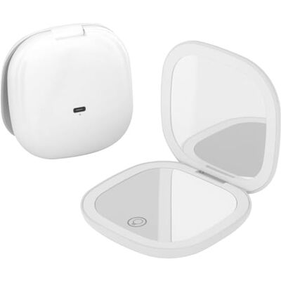 Qumox 5X Lighted Travel Makeup Mirror, 3 Colour Modes, USB-C, White Suitable for detailed makeup, eyebrow shaping, and precision grooming. Qumox 5X Lighted Travel Makeup Mirror, 3 Colour Modes, USB-C, White Suitable for detailed makeup, eyebrow shaping, and precision grooming.