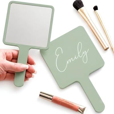 Just Giftz Personalised Handheld Mirror, Sage, 22 x 12cm Compact acrylic mirror with UV-printed name, ideal for make-up artists, lash and nail techs, and salons. Just Giftz Personalised Handheld Mirror, Sage, 22 x 12cm Compact acrylic mirror with UV-printed name, ideal for make-up artists, lash and nail techs, and salons.