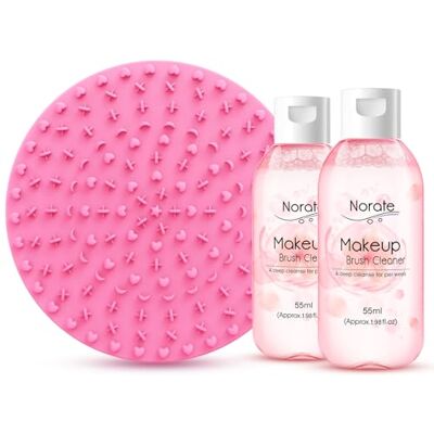 Norate Makeup Brush Cleaner Solution with Brush Cleaning Mat, 3 Piece Set Gentle on Bristles, Silicone mat, Deep Clean, Gentle Formula, Cruelty Free, For Sponges, Brushes, Complete Cleaning Kit Norate Makeup Brush Cleaner Solution with Brush Cleaning Mat, 3 Piece Set Gentle on Bristles, Silicone mat, Deep Clean, Gentle Formula, Cruelty Free, For Sponges, Brushes, Complete Cleaning Kit