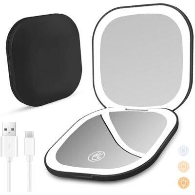 Yomaido Magnifying Compact Mirror with Light, Travel Makeup Mirror USB Rechargeable 1X/3X with 24LEDs Dimmable, Portable Folding Mirror for Handbag Pocket, Present for Women Travel Essentials Black Yomaido Magnifying Compact Mirror with Light, Travel Makeup Mirror USB Rechargeable 1X/3X with 24LEDs Dimmable, Portable Folding Mirror for Handbag Pocket, Present for Women Travel Essentials Black