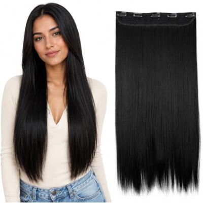 CAISHA 24" Clip In Hair Extensions One Piece Full Head Hairpiece Straight Black C51 CAISHA 24" Clip In Hair Extensions One Piece Full Head Hairpiece Straight Black C51