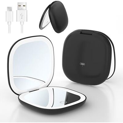SMTEK Rechargeable Travel Makeup Mirror with Light – 1x/10x Magnifying Compact LED Mirror for Handbag Purse, 2-Side Dimmable Pocket, USB Type-C Charging,10cm Portable Handheld Gift for Women – Black SMTEK Rechargeable Travel Makeup Mirror with Light – 1x/10x Magnifying Compact LED Mirror for Handbag Purse, 2-Side Dimmable Pocket, USB Type-C Charging,10cm Portable Handheld Gift for Women – Black