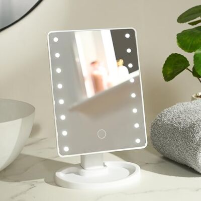 OHS Makeup Vanity Mirror with Lights, 16 Led Lights Adjustable Lightweight Vanity Mirror for Skincare Make-Up Portable Stylish Cosmetic Mirrors, White OHS Makeup Vanity Mirror with Lights, 16 Led Lights Adjustable Lightweight Vanity Mirror for Skincare Make-Up Portable Stylish Cosmetic Mirrors, White