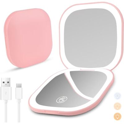 Yomaido Magnifying Compact Mirror with Light, Travel Makeup Mirror USB Rechargeable 1X/3X with 24LEDs Dimmable, Portable Folding Mirror for Handbag Pocket, Present for Women Travel Essentials Pink Yomaido Magnifying Compact Mirror with Light, Travel Makeup Mirror USB Rechargeable 1X/3X with 24LEDs Dimmable, Portable Folding Mirror for Handbag Pocket, Present for Women Travel Essentials Pink