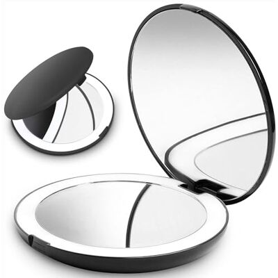 Giazee Purse Compact Mirror with LED Light – 1X/10X Magnifying Compact Travel Makeup Mirror, Foldable Portable Small Pocket Mirror for Handbag Giazee Purse Compact Mirror with LED Light – 1X/10X Magnifying Compact Travel Makeup Mirror, Foldable Portable Small Pocket Mirror for Handbag