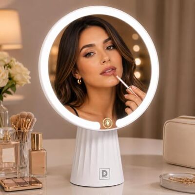 SuperGift.com White LED Lighted Vanity Makeup Mirror with Touch Control, Dimmable Tabletop Cosmetic Mirror, Modern Round Desk Mirror for Makeup & Skincare SuperGift.com White LED Lighted Vanity Makeup Mirror with Touch Control, Dimmable Tabletop Cosmetic Mirror, Modern Round Desk Mirror for Makeup & Skincare