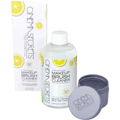 CINEMA SECRETS Original Makeup Brush Cleaner Kit Professional Cleanser + Cleansing Tin for Makeup Brushes Quick-Drying, Rinse-Free Formula Removes Stubborn Waterproof Make Up Lemon (8 fl oz) CINEMA SECRETS Original Makeup Brush Cleaner Kit Professional Cleanser + Cleansing Tin for Makeup Brushes Quick-Drying, Rinse-Free Formula Removes Stubborn Waterproof Make Up Lemon (8 fl oz)