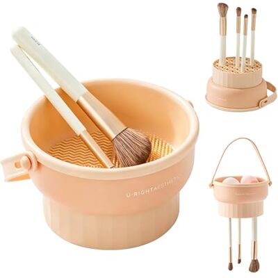 Solvio Multifunctional Makeup Brush Cleaner Mat, Foldable Silicone Make Up Brush Cleaner Bowl with Drying Rack, Portable Cosmetic Brushes Cleaning Pad for Washing and Storage (Skin Tone) Solvio Multifunctional Makeup Brush Cleaner Mat, Foldable Silicone Make Up Brush Cleaner Bowl with Drying Rack, Portable Cosmetic Brushes Cleaning Pad for Washing and Storage (Skin Tone)