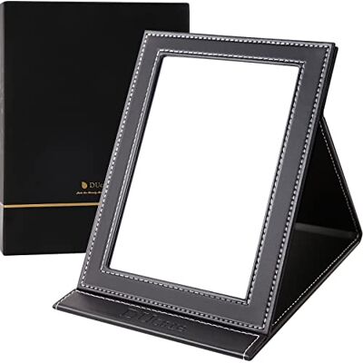 DUcare 6" x 8" Folding Travel Mirror, Waterproof PU Leather Cover Ultrathin Portable Desk Makeup Mirror with Adjustable Stand, HD Distortion-Free & Cushioned Edges, for Camping/Office/Home DUcare 6" x 8" Folding Travel Mirror, Waterproof PU Leather Cover Ultrathin Portable Desk Makeup Mirror with Adjustable Stand, HD Distortion-Free & Cushioned Edges, for Camping/Office/Home