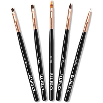 BLUESKY 5pcs Nail Art Brushes Set, Professional Design Tools, Ombre, Liner, Fine Tip, Angled, Thin, Black BLUESKY 5pcs Nail Art Brushes Set, Professional Design Tools, Ombre, Liner, Fine Tip, Angled, Thin, Black