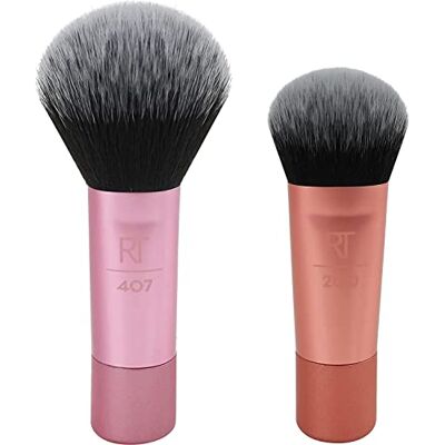REAL TECHNIQUES Mini Brush Foundation and Blush Duo, Travel Size, For Loose Blush and Liquid Foundation, 2 Piece Set REAL TECHNIQUES Mini Brush Foundation and Blush Duo, Travel Size, For Loose Blush and Liquid Foundation, 2 Piece Set