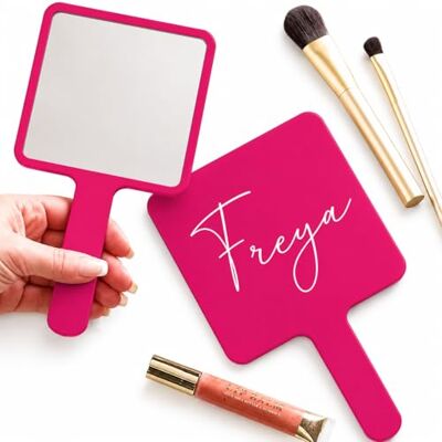 Just Giftz Personalised Handheld Mirror, Bright Pink, 22 x 12cm Compact acrylic mirror with UV-printed name, ideal for make-up artists, lash and nail techs, and salons. Just Giftz Personalised Handheld Mirror, Bright Pink, 22 x 12cm Compact acrylic mirror with UV-printed name, ideal for make-up artists, lash and nail techs, and salons.