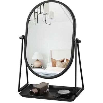 Gosider Small Mirror for Dressing Table Portable Vanity Tabletop Mirrors with Storage Black Metal Framed Oval Makeup Mirror 360°Adjust Rotate Cosmetic Mirrors Good for Office Bedroom Bathroom Dorm Gosider Small Mirror for Dressing Table Portable Vanity Tabletop Mirrors with Storage Black Metal Framed Oval Makeup Mirror 360°Adjust Rotate Cosmetic Mirrors Good for Office Bedroom Bathroom Dorm