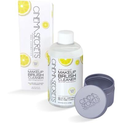 CINEMA SECRETS Original Makeup Brush Cleaner Kit Professional Cleanser + Cleansing Tin for Makeup Brushes Quick-Drying, Rinse-Free Formula Removes Stubborn Waterproof Make Up Lemon (8 fl oz) CINEMA SECRETS Original Makeup Brush Cleaner Kit Professional Cleanser + Cleansing Tin for Makeup Brushes Quick-Drying, Rinse-Free Formula Removes Stubborn Waterproof Make Up Lemon (8 fl oz)