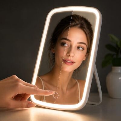 LIVIVO LED Makeup Mirror with Lights USB-C Rechargeable Cosmetic Mirror Freestanding Light Up Mirror with 3 Lighting Modes Adjustable Angle Portable Mirror – White LIVIVO LED Makeup Mirror with Lights USB-C Rechargeable Cosmetic Mirror Freestanding Light Up Mirror with 3 Lighting Modes Adjustable Angle Portable Mirror – White