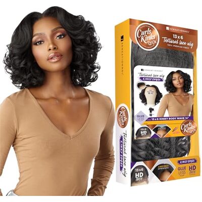 Sensationnel CKCO Kinky Edge Body Wave 14 Inch Lace Wigs 13x6 Lace Wigs Glueless Synthetic Wig DarkBrown Sensationnel CKCO Kinky Edge Body Wave 14 Inch Lace Wigs 13x6 Lace Wigs Glueless Synthetic Wig DarkBrown