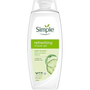Simple Kind to Skin Refreshing Shower Gel pack of 6 body wash with natural cucumber extract for dry skin 450 ml, White Simple Kind to Skin Refreshing Shower Gel pack of 6 body wash with natural cucumber extract for dry skin 450 ml, White