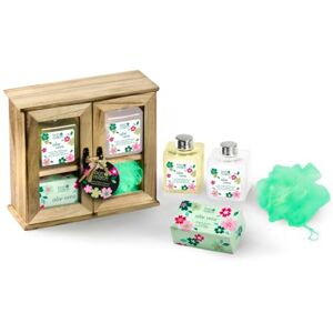 KP Pharma Luxurious Wooden Wardrobe Natural Bath Gift Set - Moisturizing Body Lotion, Premium Bath Gel and Bath Soap