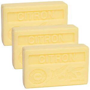 Maison du Savon Savon de Marseille - French Soap made with Organic Argan Oil - Lemon Fragrance - Suitable for All Skin Types - 100 Gram Bars - Set of 3