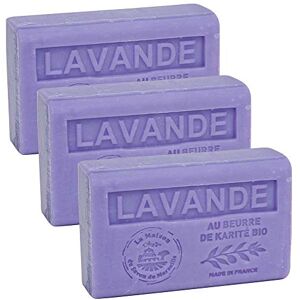 Maison du Savon Savon de Marseille - French Soap made with Organic Shea Butter - Lavender Fragrance - Suitable for All Skin Types - 125 Gram Bars - Set of 3