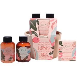 The kind Edit Co. Kind Pamper Wooden Pot 2x100ml Body Wash and Body Lotion, 50g Bath Crystals The kind Edit Co. Kind Pamper Wooden Pot 2x100ml Body Wash and Body Lotion, 50g Bath Crystals