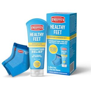 O'Keeffe's Healthy Feet Repair & Renew Kit – Exfoliating Foot Cream 80ml & Reusable Gel Heel Sleeves for Extremely Dry, Cracked Heels – Softer Heels in One Use O'Keeffe's Healthy Feet Repair & Renew Kit – Exfoliating Foot Cream 80ml & Reusable Gel Heel Sleeves for Extremely Dry, Cracked Heels – Softer Heels in One Use