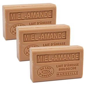 Label Provence Savon de Marseille - French Soap Made With Fresh Organic Donkey Milk - Almond Honey Fragrance - 125 Gram Bar - Set of 3