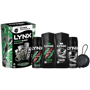 Lynx Africa & Black Bumper Gift Set with two body wash and body spray duos & a Body Scrub Tool perfect gifts for him 4 piece Lynx Africa & Black Bumper Gift Set with two body wash and body spray duos & a Body Scrub Tool perfect gifts for him 4 piece