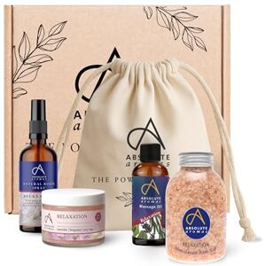 Absolute Aromas Relaxation Collection Gift Set Luxury Spa Gift Box with Relaxation Room Spray, Himalayan Bath Salts, Massage Oil & Salt Scrub Calming Aromatherapy Gift for Women Absolute Aromas Relaxation Collection Gift Set Luxury Spa Gift Box with Relaxation Room Spray, Himalayan Bath Salts, Massage Oil & Salt Scrub Calming Aromatherapy Gift for Women