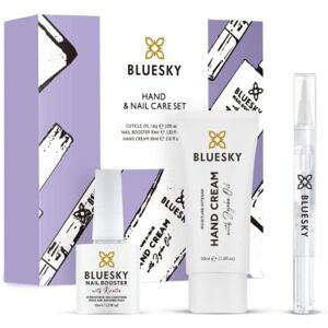 BLUESKY Hand and Nail Care Gift Set for Women Cuticle Oil Pen, Shea Butter Hand Cream & Nail Strengthener 3 Piece Pamper Kit for Dry Damaged Nails, Birthday Christmas Gifts, Vegan & Natural BLUESKY Hand and Nail Care Gift Set for Women Cuticle Oil Pen, Shea Butter Hand Cream & Nail Strengthener 3 Piece Pamper Kit for Dry Damaged Nails, Birthday Christmas Gifts, Vegan & Natural