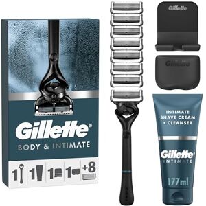 Gillette Body & Intimate Men’s Razor Set – Pubic Hair & Ball Shaver, 8 Razor Blade Refills + 2in1 Shave Cream & Cleanser, Below-the-Waist Grooming, Includes Shower Hook & Travel Cover Gillette Body & Intimate Men’s Razor Set – Pubic Hair & Ball Shaver, 8 Razor Blade Refills + 2in1 Shave Cream & Cleanser, Below-the-Waist Grooming, Includes Shower Hook & Travel Cover