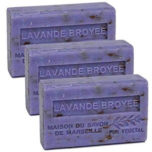 Maison du Savon Savon de Marseille - French Soap made with Organic Shea Butter - Crushed Lavender Fragrance - Suitable for All Skin Types - 125 Gram Bars - Set of 3