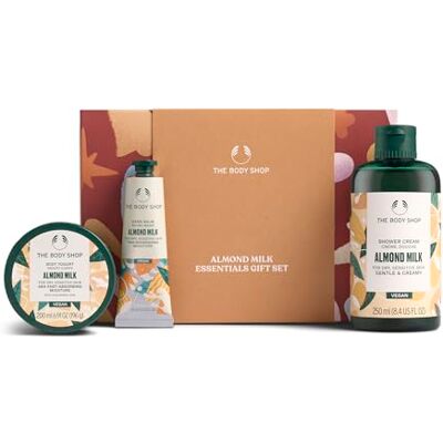 The Body Shop Almond Milk Essentials Gift Set (Shower Cream 250ml + Body Yogurt 200ml + Hand Balm 30ml), Soothing Christmas Trio with Almond Milk, Gentle Care for Dry & Sensitive Skin, Vegan The Body Shop Almond Milk Essentials Gift Set (Shower Cream 250ml + Body Yogurt 200ml + Hand Balm 30ml), Soothing Christmas Trio with Almond Milk, Gentle Care for Dry & Sensitive Skin, Vegan