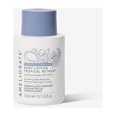 AMELIORATE Transforming Body Lotion Tropical Retreat 300ml for Keratosis Pilaris (KP), Dry Skin & Ingrown Hairs with Bergamot, Coconut & Vanilla Exfoliating Moisturiser with Lactic Acid (AHA) AMELIORATE Transforming Body Lotion Tropical Retreat 300ml for Keratosis Pilaris (KP), Dry Skin & Ingrown Hairs with Bergamot, Coconut & Vanilla Exfoliating Moisturiser with Lactic Acid (AHA)