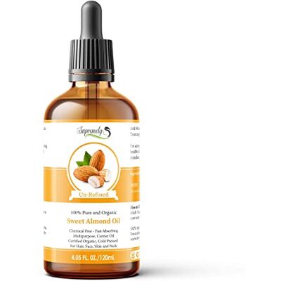 SUPREMELY Sweet Almond Oil 100% Pure Organic Cold Press Unrefined Carreir Non-Sticky Moisturiser Oil For Massage Skin Hair Nails Body Care Glass Dropper (120ML) SUPREMELY Sweet Almond Oil 100% Pure Organic Cold Press Unrefined Carreir Non-Sticky Moisturiser Oil For Massage Skin Hair Nails Body Care Glass Dropper (120ML)