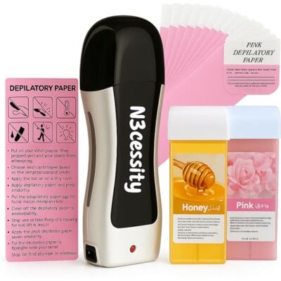 N3cessity Roll-On Wax Kit with Honey & Rose Wax Cartridges Roller Wax Warmer for Sensitive Skin Hair Removal Kit with 100 Wax Strips & 10 Wipes N3cessity Roll-On Wax Kit with Honey & Rose Wax Cartridges Roller Wax Warmer for Sensitive Skin Hair Removal Kit with 100 Wax Strips & 10 Wipes