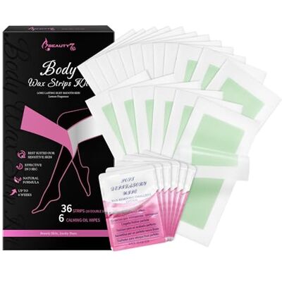 Beauty7 36pcs Wax Strips Paper for Body Hair Removal with 6pcs Oil Wipe Cold Waxing Strips for Legs, Bikini, Underarm Hair Removal Natural Formula, Suitable for All Skin Types Beauty7 36pcs Wax Strips Paper for Body Hair Removal with 6pcs Oil Wipe Cold Waxing Strips for Legs, Bikini, Underarm Hair Removal Natural Formula, Suitable for All Skin Types