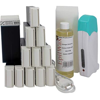 EpilWax Complete Hair Removal Waxing Kit with 12 Azulene Wax Roll-on Cartridges, Roll On Wax Heater, 100 Strips and Waxing Oil EpilWax Complete Hair Removal Waxing Kit with 12 Azulene Wax Roll-on Cartridges, Roll On Wax Heater, 100 Strips and Waxing Oil
