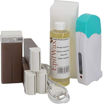 EpilWax Complete Hair Removal Waxing Kit with 4 Chocolate Wax Roll-on Cartridges, Roll On Wax Heater, 100 Strips and Waxing Oil EpilWax Complete Hair Removal Waxing Kit with 4 Chocolate Wax Roll-on Cartridges, Roll On Wax Heater, 100 Strips and Waxing Oil