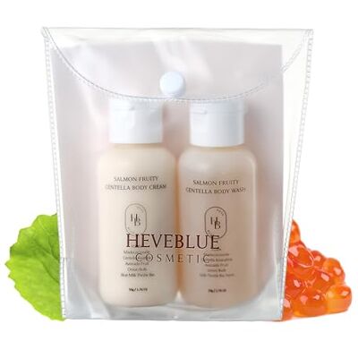 HEVEBLUE Salmon Fruity Centella Body Travel Kit 2pcs Salmon PDRN & Centalla Body Wash & Moisturiser Gift Set, Hydrating & Soothing, Korean Skincare & Bodycare HEVEBLUE Salmon Fruity Centella Body Travel Kit 2pcs Salmon PDRN & Centalla Body Wash & Moisturiser Gift Set, Hydrating & Soothing, Korean Skincare & Bodycare