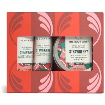 The Body Shop Strawberry Mini Gift Set, 3-Piece Full-Size Body Care (Worth £17.5) Shower Gel 60ml, Body Butter 50ml and Hand Cream 30ml, Cleansing and Softening Care with 96hr Moisture, by The Body Shop Strawberry Mini Gift Set, 3-Piece Full-Size Body Care (Worth £17.5) Shower Gel 60ml, Body Butter 50ml and Hand Cream 30ml, Cleansing and Softening Care with 96hr Moisture, by
