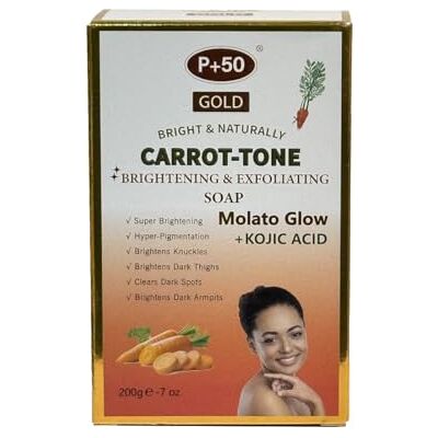 P+50 Gold Carrot Tone Skin Brightening Molato Soap 200g with Kojic Acid – Cleansing Bath Soap – Refreshing & Skin Conditioning P+50 Gold Carrot Tone Skin Brightening Molato Soap 200g with Kojic Acid – Cleansing Bath Soap – Refreshing & Skin Conditioning