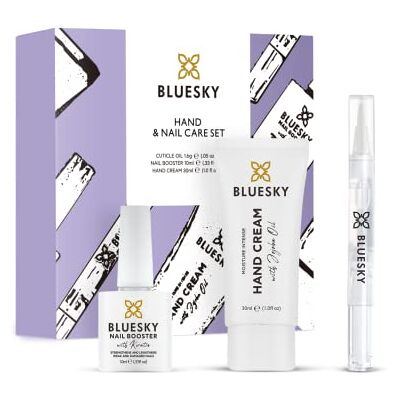 BLUESKY Hand and Nail Care Gift Set for Women Cuticle Oil Pen, Shea Butter Hand Cream & Nail Strengthener 3 Piece Pamper Kit for Dry Damaged Nails, Birthday Christmas Gifts, Vegan & Natural BLUESKY Hand and Nail Care Gift Set for Women Cuticle Oil Pen, Shea Butter Hand Cream & Nail Strengthener 3 Piece Pamper Kit for Dry Damaged Nails, Birthday Christmas Gifts, Vegan & Natural