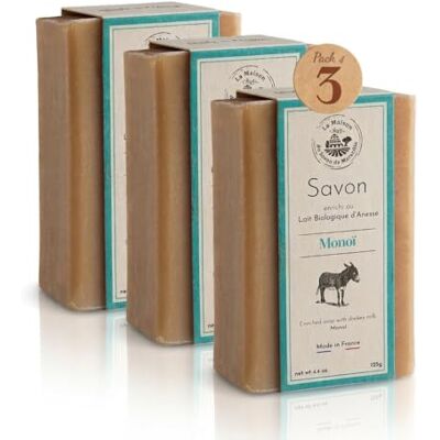 LA MAISON DU SAVON de Marseille Organic Donkey Milk Soap Bar Monoï Scent Natural Moisturising Hand & Body Soap 98% Natural Ingredients Made in Provence 3x115g LA MAISON DU SAVON de Marseille Organic Donkey Milk Soap Bar Monoï Scent Natural Moisturising Hand & Body Soap 98% Natural Ingredients Made in Provence 3x115g