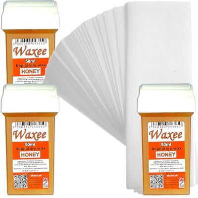 Waxee Compatible for Veet EasyWax 50ml roll on Wax Replacement Roller Wax Cartridge Honey (3 x 50ml roll-on + 25 Strips) Waxee Compatible for Veet EasyWax 50ml roll on Wax Replacement Roller Wax Cartridge Honey (3 x 50ml roll-on + 25 Strips)