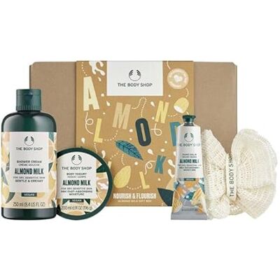 The Body Shop Almond Milk & Honey Gift Set Skin Care Set with Shower Cream, Body Yogurt, Hand Balm & Sponge Vegan, for Sensitive Skin The Body Shop Almond Milk & Honey Gift Set Skin Care Set with Shower Cream, Body Yogurt, Hand Balm & Sponge Vegan, for Sensitive Skin