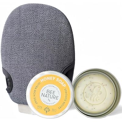bee nature Exfoliating Set Glove & Honey Soap with Case Exfoliates Cleanses Moisturizes Relieves Eczema Travel Soap Suitable for Dry & Sensitive Skin 100g bee nature Exfoliating Set Glove & Honey Soap with Case Exfoliates Cleanses Moisturizes Relieves Eczema Travel Soap Suitable for Dry & Sensitive Skin 100g