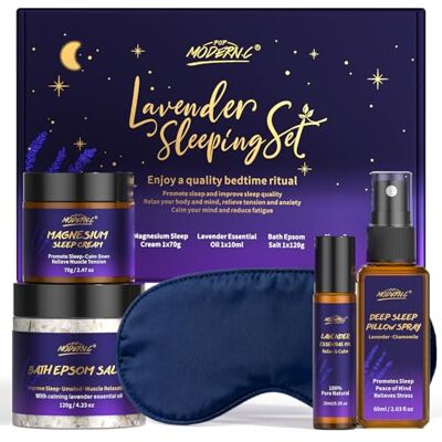POP MODERN.C Lavender Sleep Set, Sweet Dream Sleep Gift Sleep Spray, Magnesium Cream, Essential Oil, Epsom Salt, Eye Mask, Natural Lavender Essential Oil, Bath Kit, SPA Kit, Birthday Gift, Valentine's Day Gifts POP MODERN.C Lavender Sleep Set, Sweet Dream Sleep Gift Sleep Spray, Magnesium Cream, Essential Oil, Epsom Salt, Eye Mask, Natural Lavender Essential Oil, Bath Kit, SPA Kit, Birthday Gift, Valentine's Day Gifts